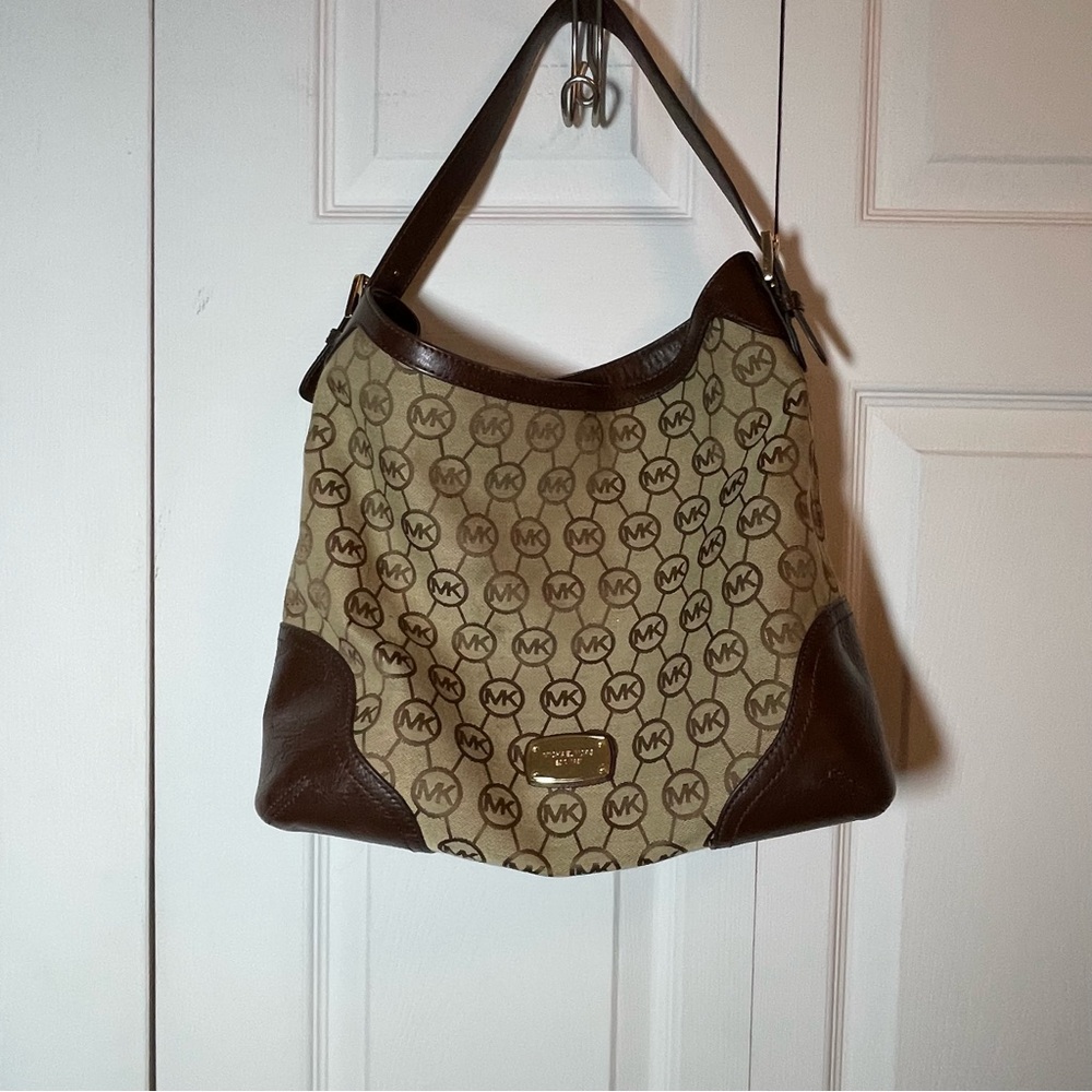 Michael Kors signature logo brown handbag with dust bag